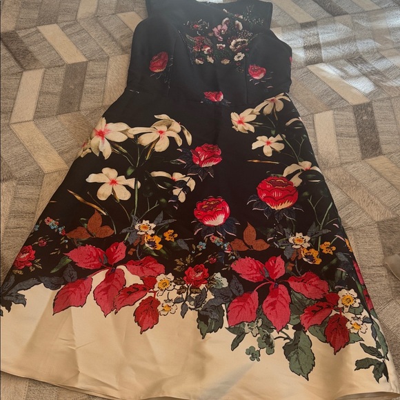 Teri Jon Black and Red Floral Midi Dress with sequin embellishment - Picture 4 of 4